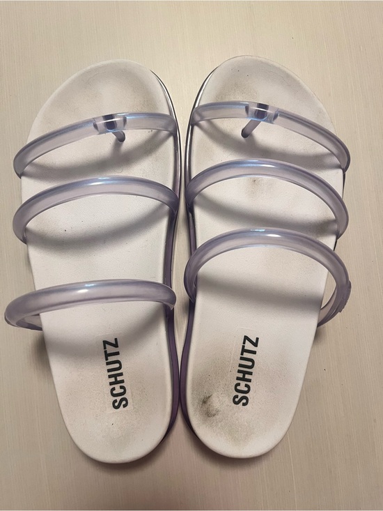 SCHUTZ Shoes - SCHUTZ Clear Lilac Triple-Strap Slide Sandals